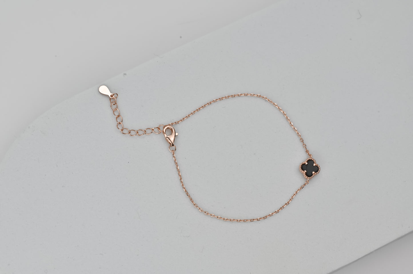 Silver Bracelet Clover Onyx Gold Plated