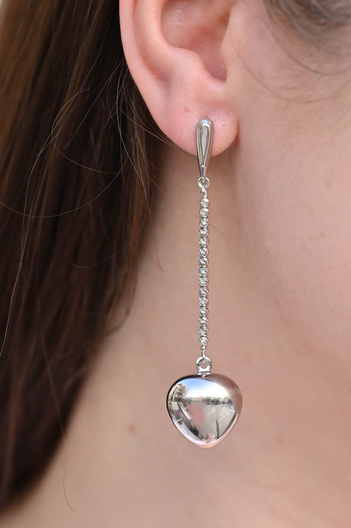 Sterling Silver Long Heart Drop Earrings