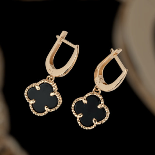 Onyx Clover Dangle Earrings
