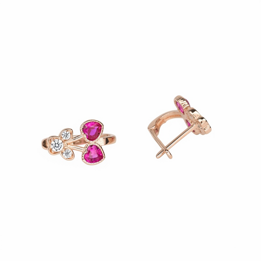 Kids Earrings Sweet Cherry Rose Gold 585(14K) with Zirconia stones
