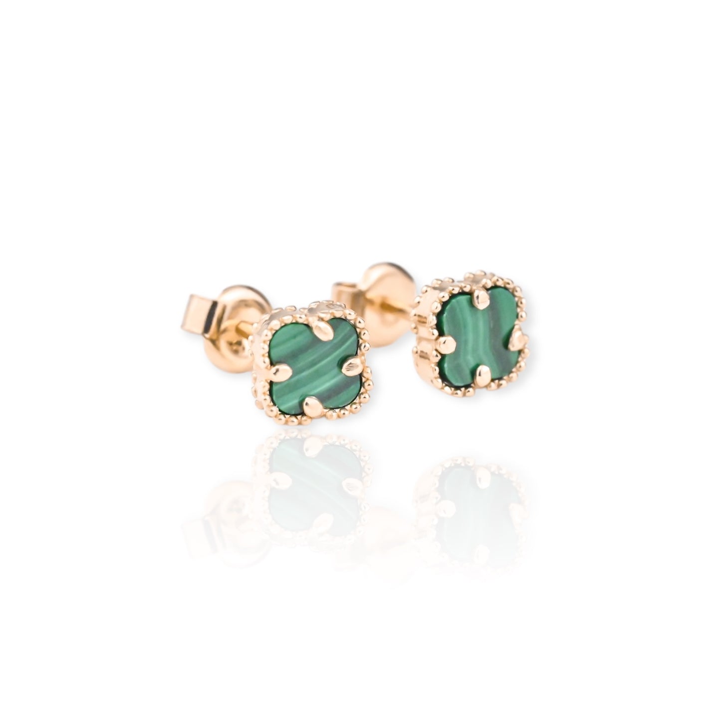 Stud Earrings Malachite clover