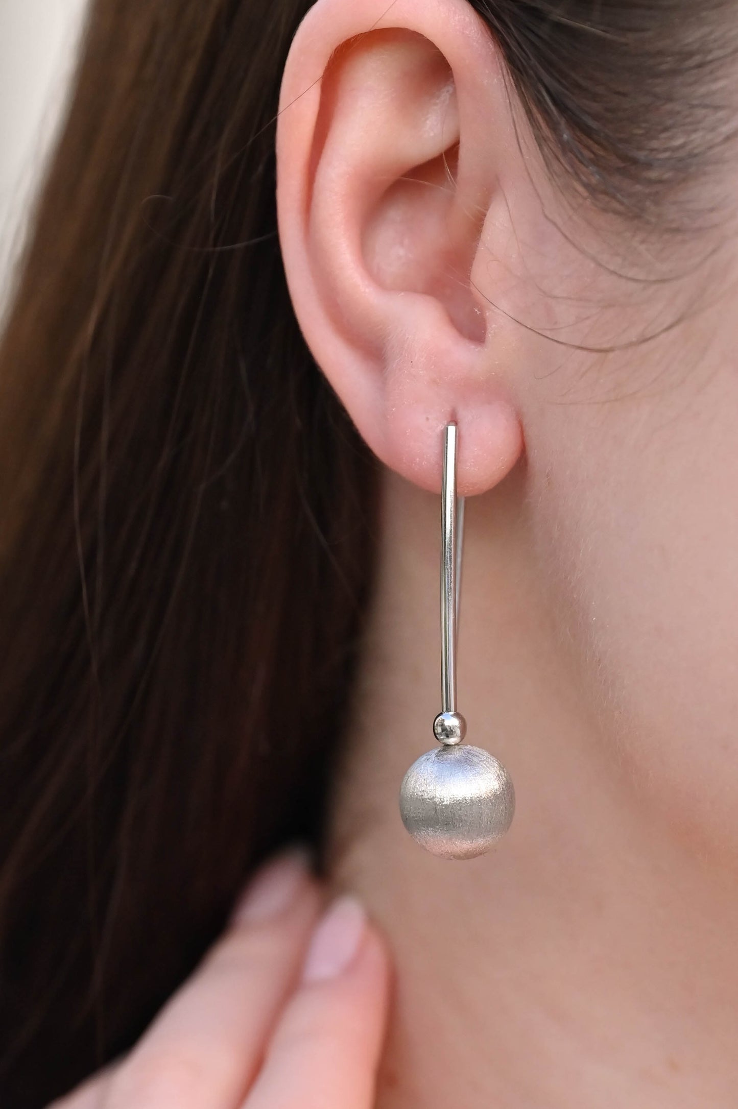 Silver Earrings Textured Sphere