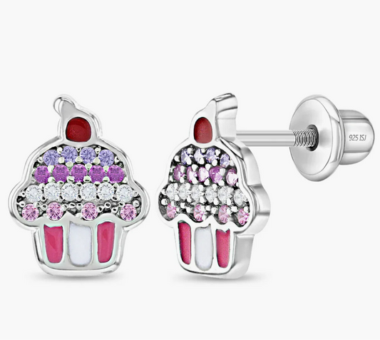 Silver Kids Earrings Cupcake