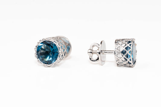 White Gold Studs Earrings London Topaz