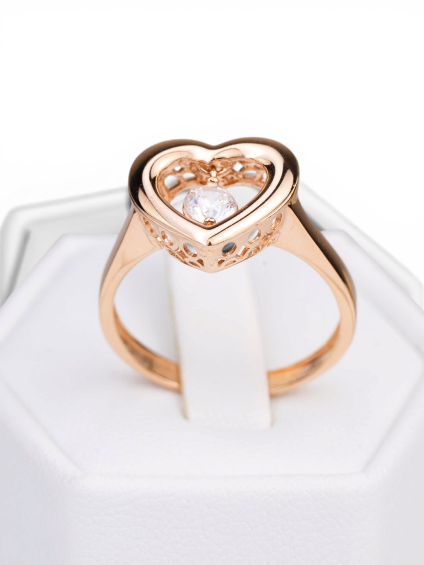 Ring Rose Gold 585(14K) Heart with movable Zirconia stone