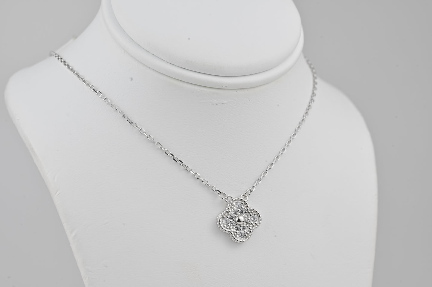 Silver Necklace Clover