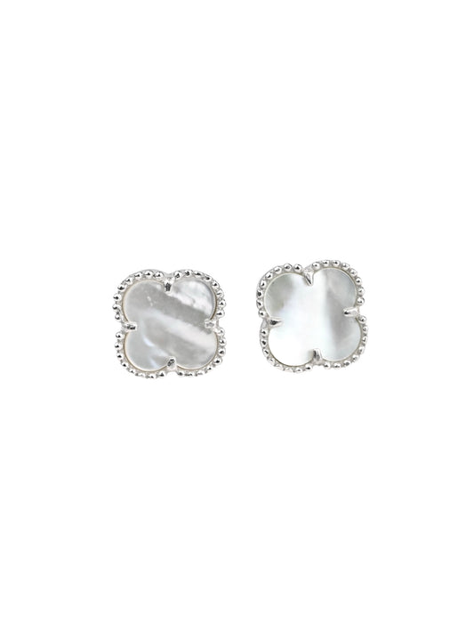 Silver Stud Earrings with Mother of Pearl clover