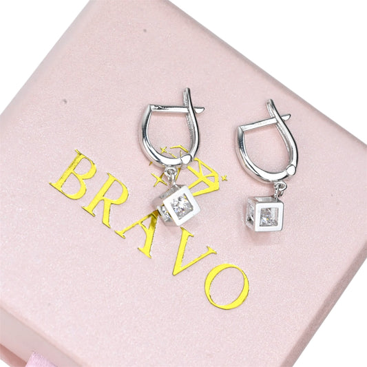 White Gold Dangle Earrings with Zirconia stones