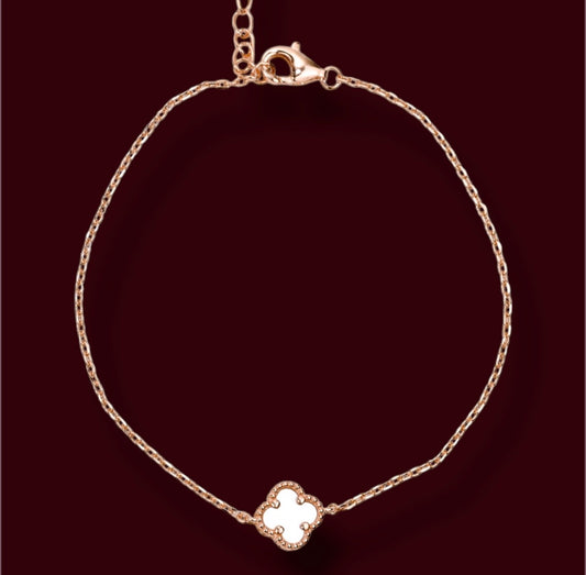 Mother of Pearl Silver Bracelet clover Rose Gold Plated