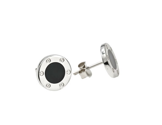 Earrings with black Enamel White Gold