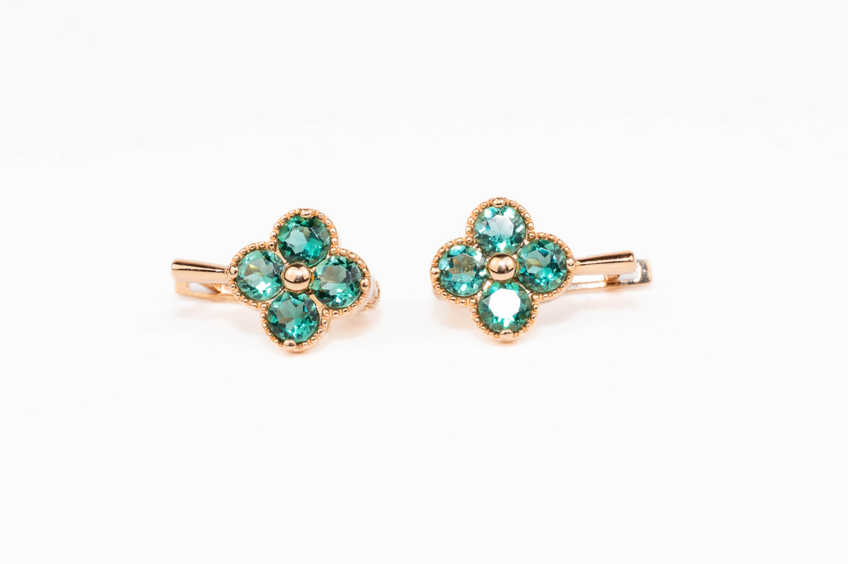 Rose Gold Earrings Quartz Flowers