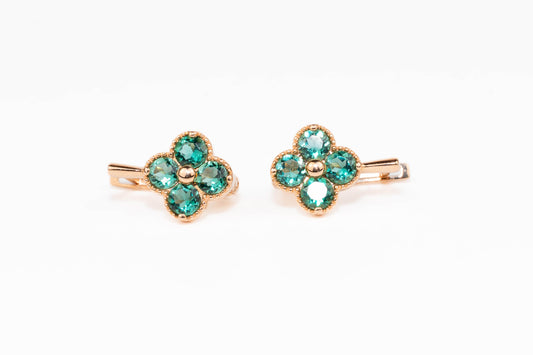 Rose Gold Earrings Quartz Flowers
