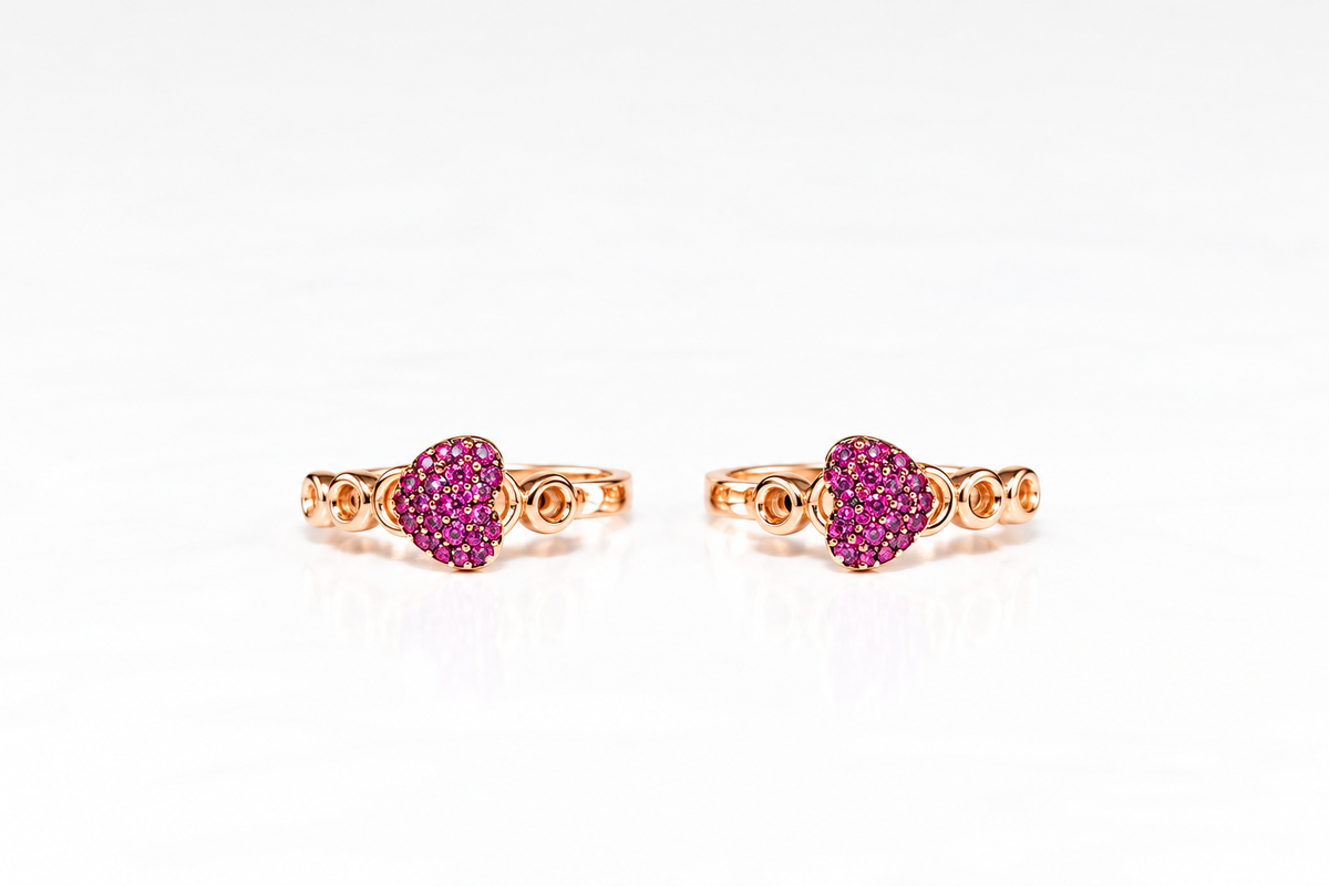 Kids Earrings Rose Gold 585(14K) Pink Hearts