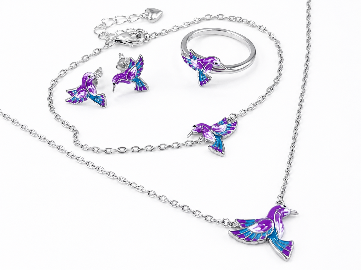 Dainty Hummingbird Silver Jewelry Set