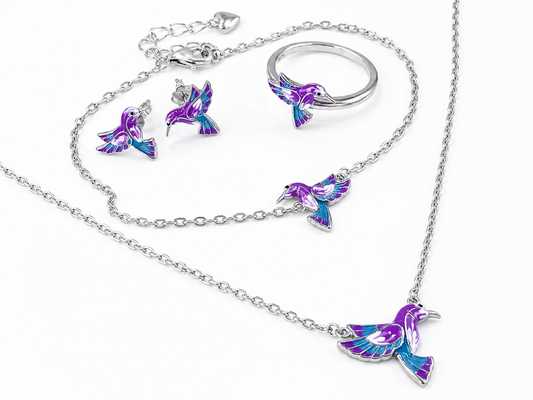 Dainty Hummingbird Silver Jewelry Set