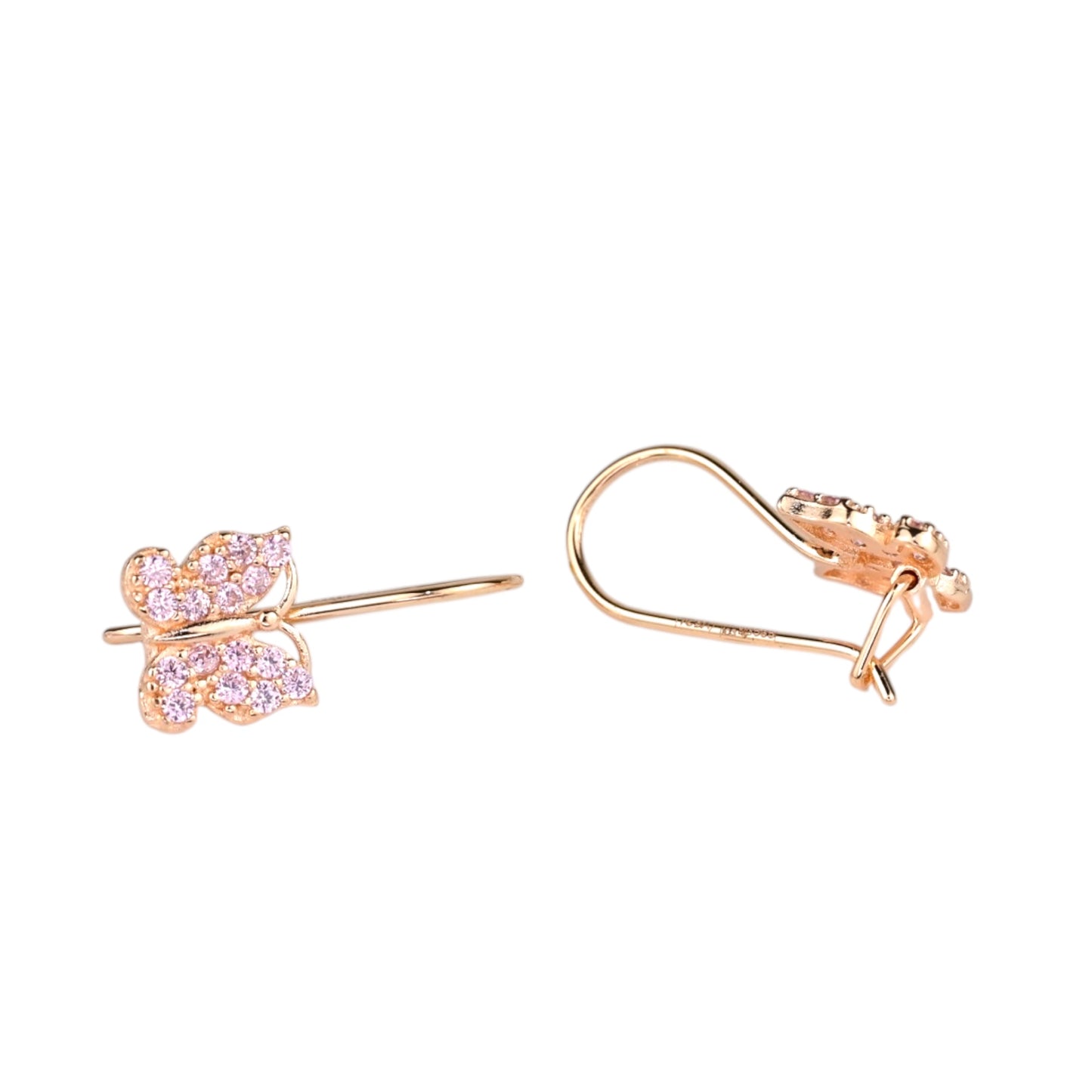 Kids Earrings Pink Butterfly Rose Gold 585