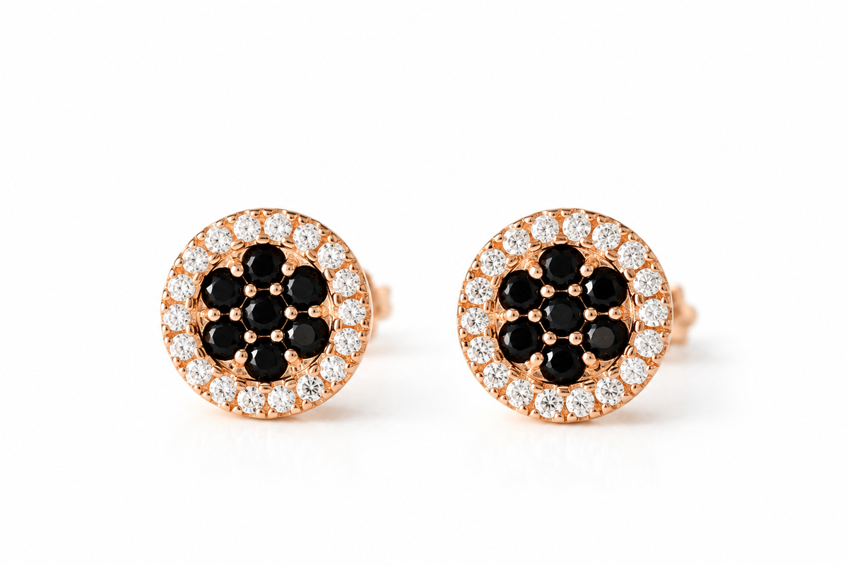 Stud Earrings Rose Gold 585(14K) with Black Zirconia stones