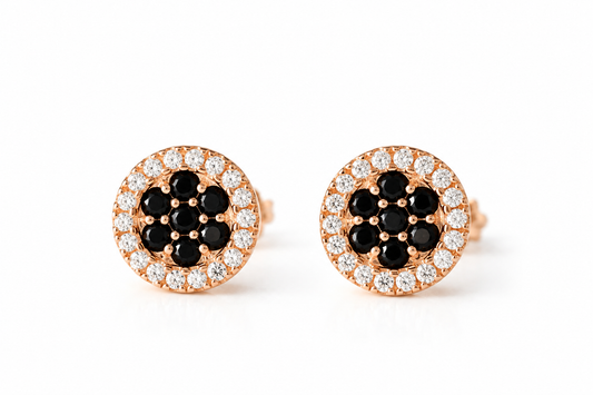 Stud Earrings Rose Gold 585(14K) with Black Zirconia stones