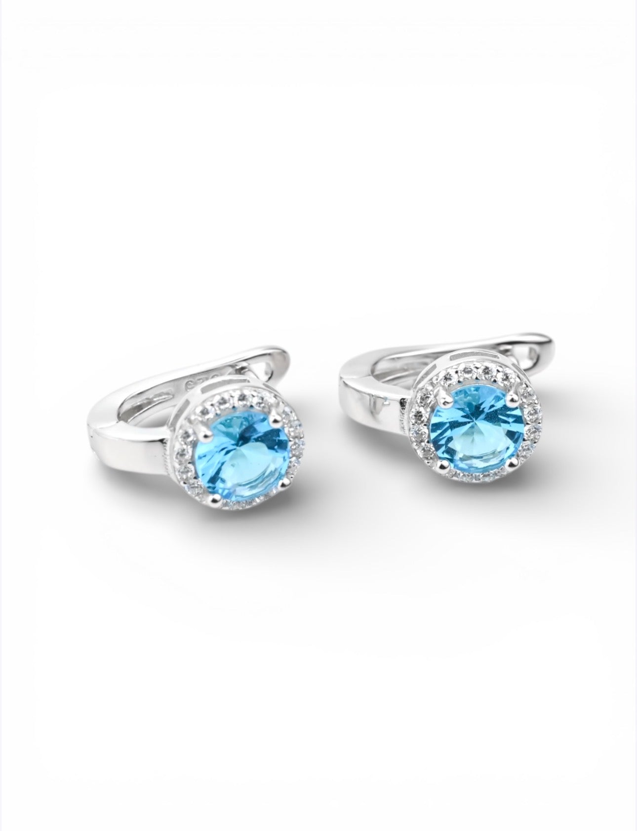 Silver Earrings Blue Zirconia stones