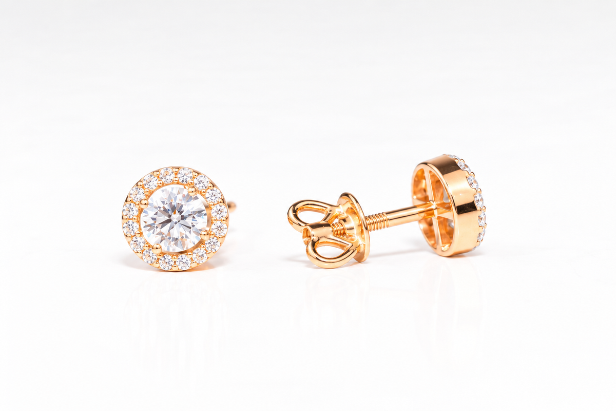 Rose Gold Stud Earrings with Zirconia stones
