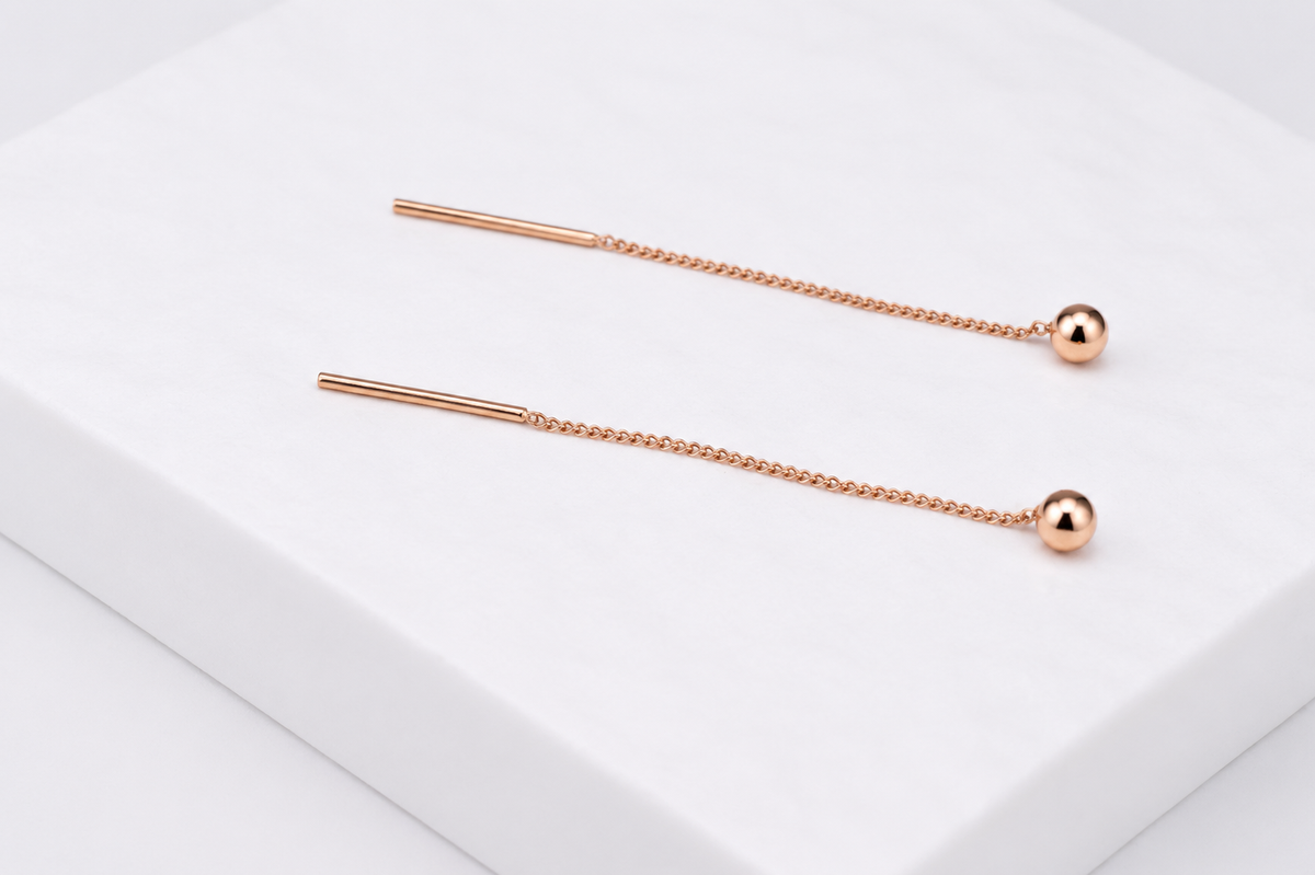Thread Earrings Ball Rose Gold 585(14K)