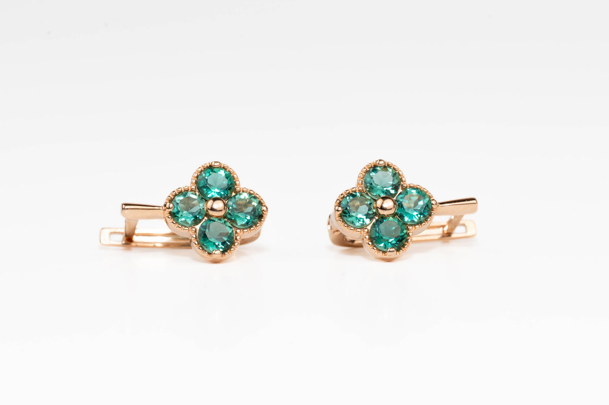 Rose Gold Earrings Quartz Flowers