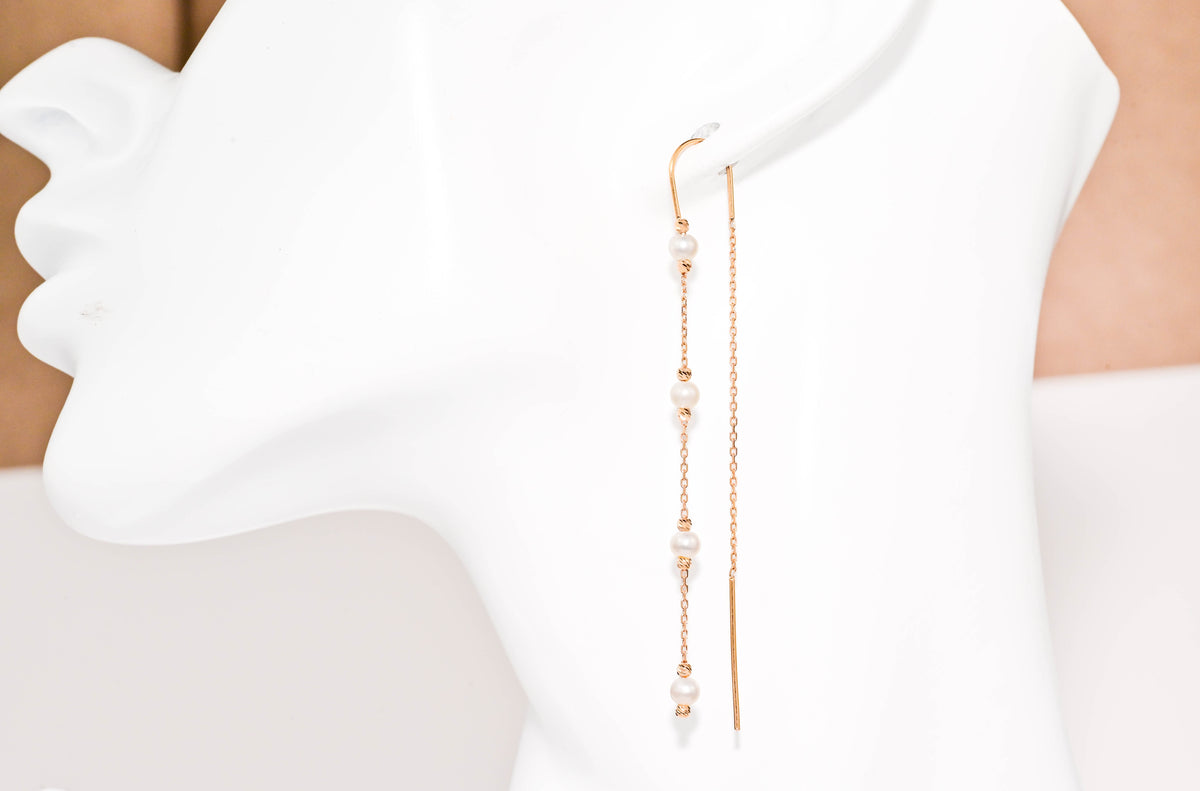 Thread Earrings Pearl Rose Gold 585(14K)