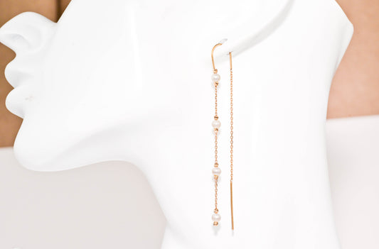 Thread Earrings Pearl Rose Gold 585(14K)
