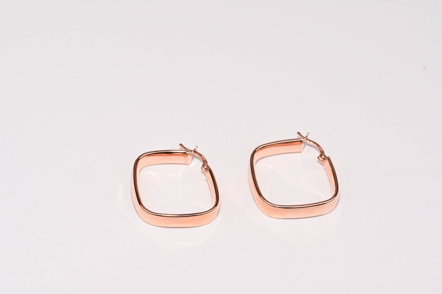 Silver Hoops Earrings Square Design Rose Gold Plated
