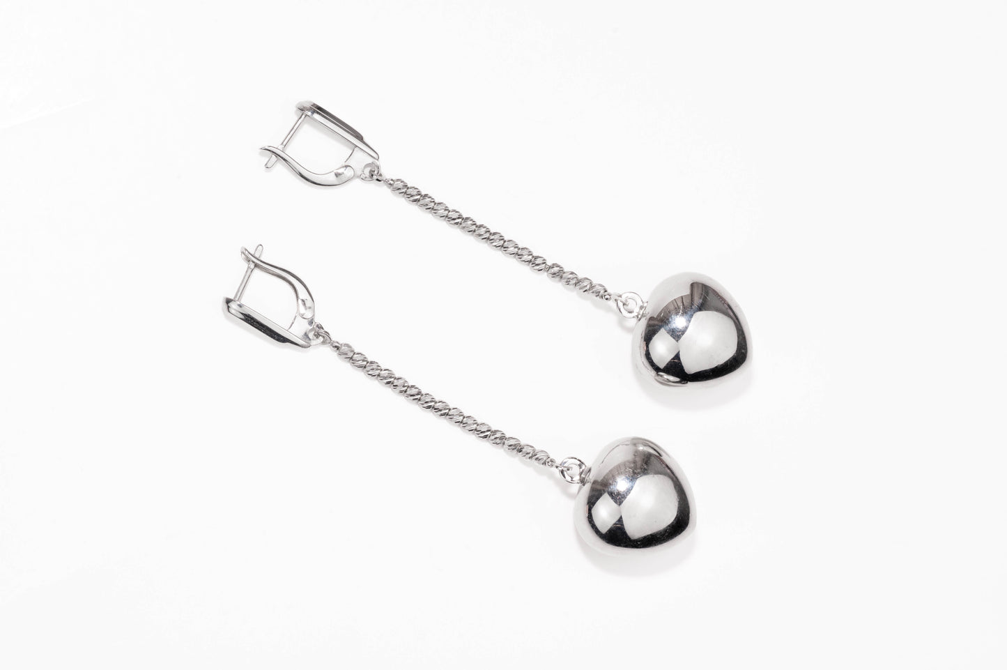 Sterling Silver Long Heart Drop Earrings