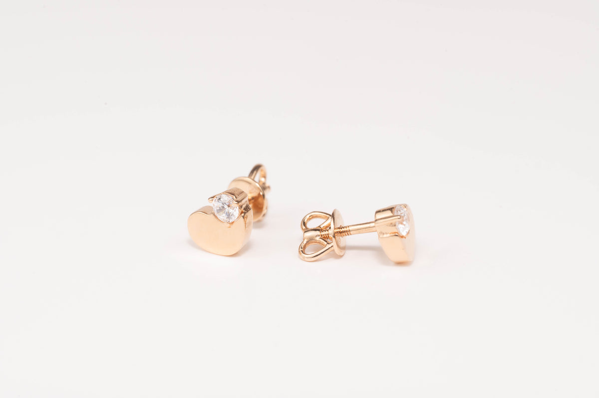 Rose Gold 585 (14K) Studs Earrings with Zirconia stones Hearts