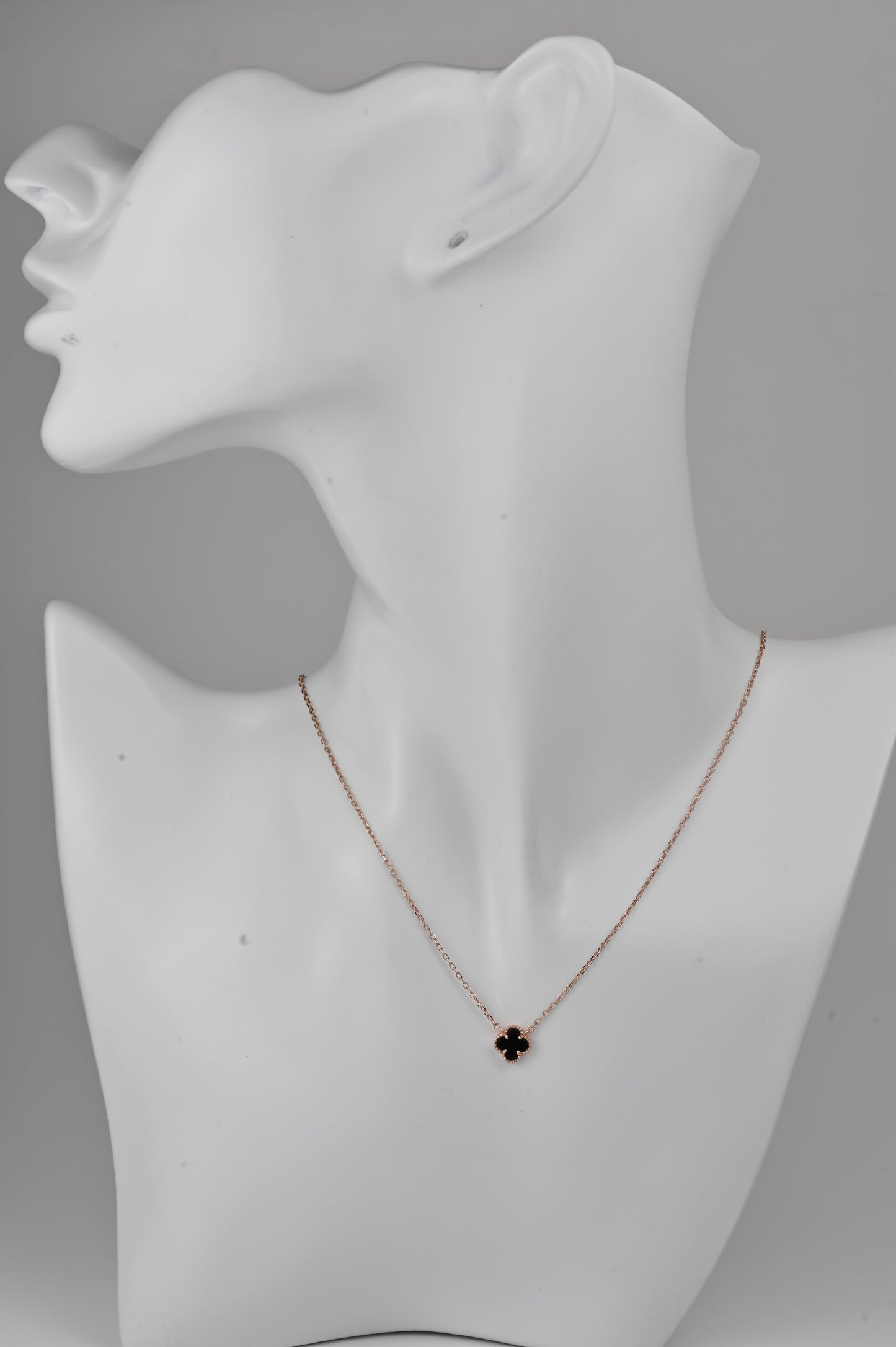 Silver Necklace Clovers Onyx Gold Plated