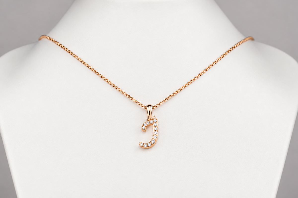 Rose Gold Letter Pendant with Zirconia stones