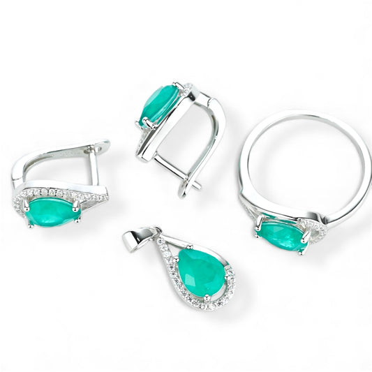 Silver Set with Green stones