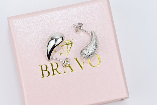 Stud Silver Earrings Drop with Zirconia stones