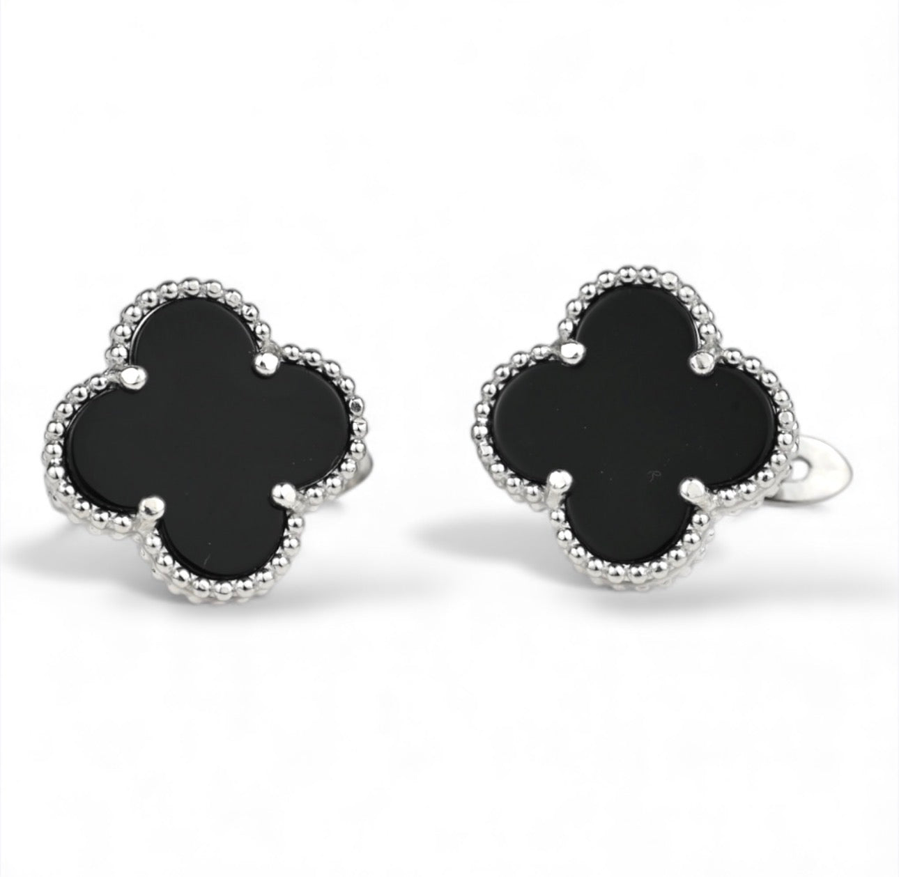 Clover Onyx Silver Earrings