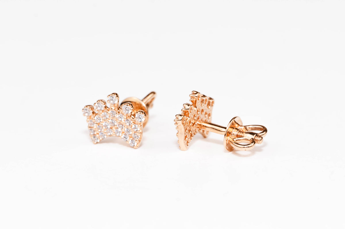 Rose Gold Stud Earrings Crown