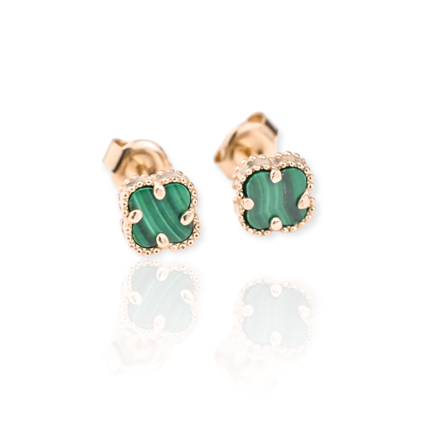 Stud Earrings Malachite clover