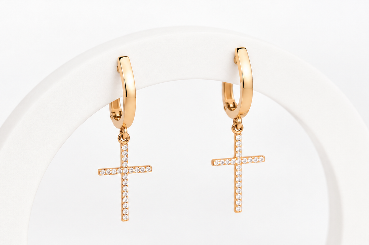Rose Gold Earrings Cross