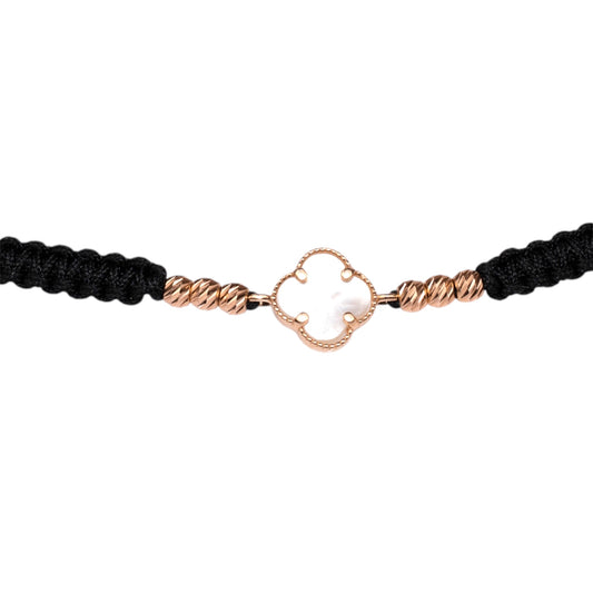 Black Thread Bracelet Clover Mother of Pearl
