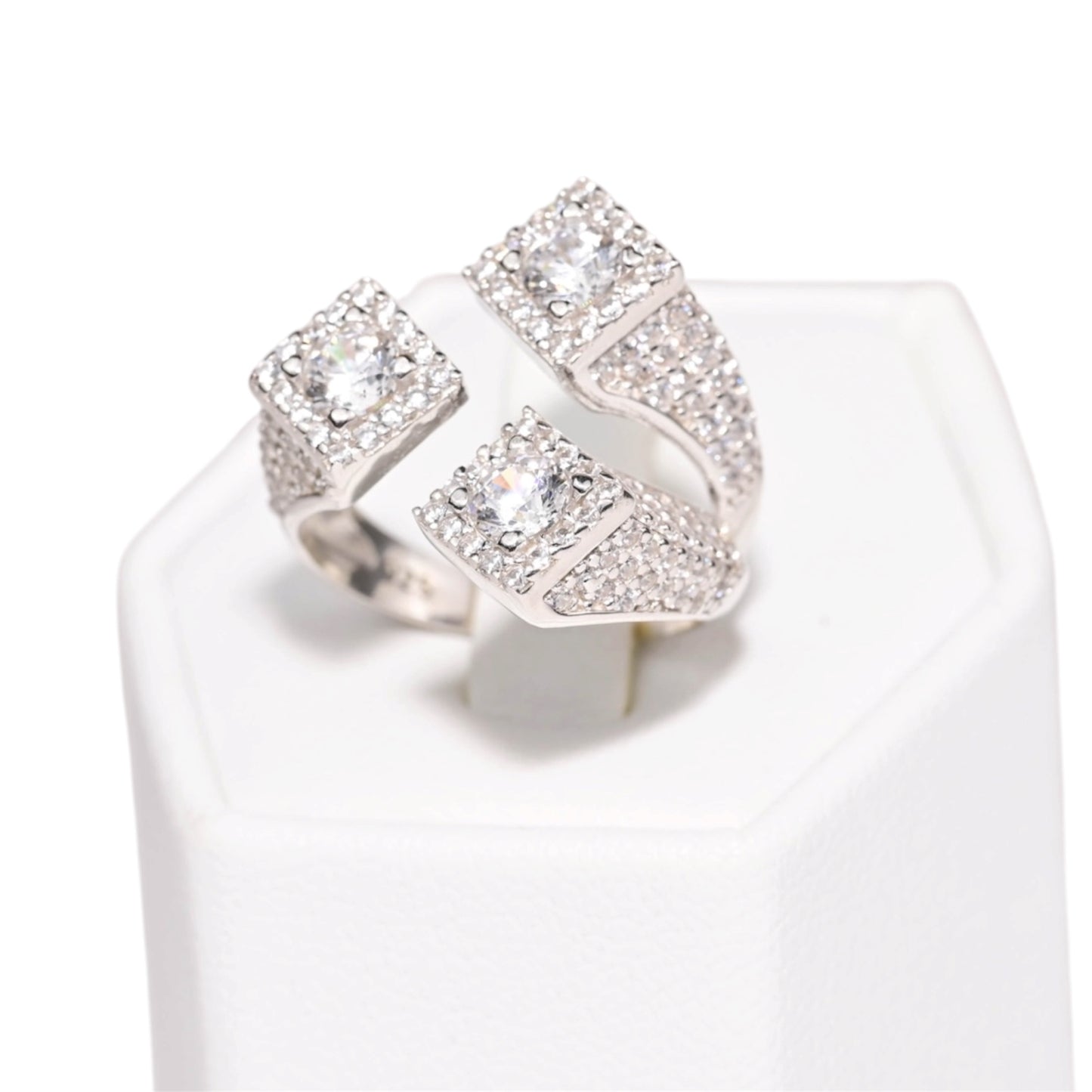 Silver Ring Triple Square with Zirconia stones