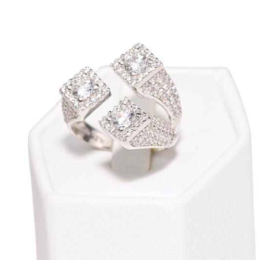 Silver Ring Triple Square with Zirconia stones
