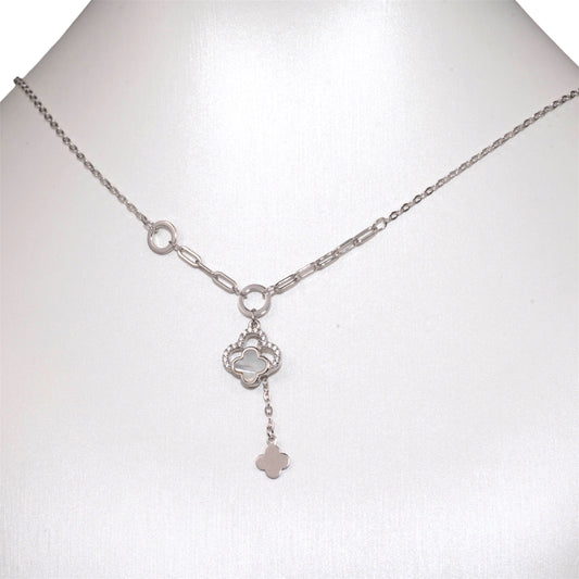 Silver Necklace Mother of Pearl clover