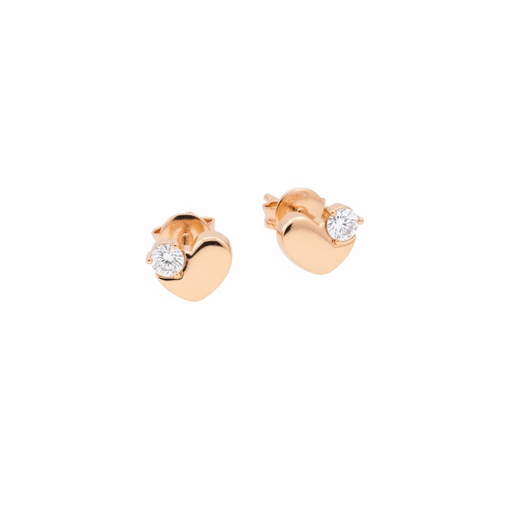 Rose Gold 585 (14K) Studs Earrings with Zirconia stones Hearts