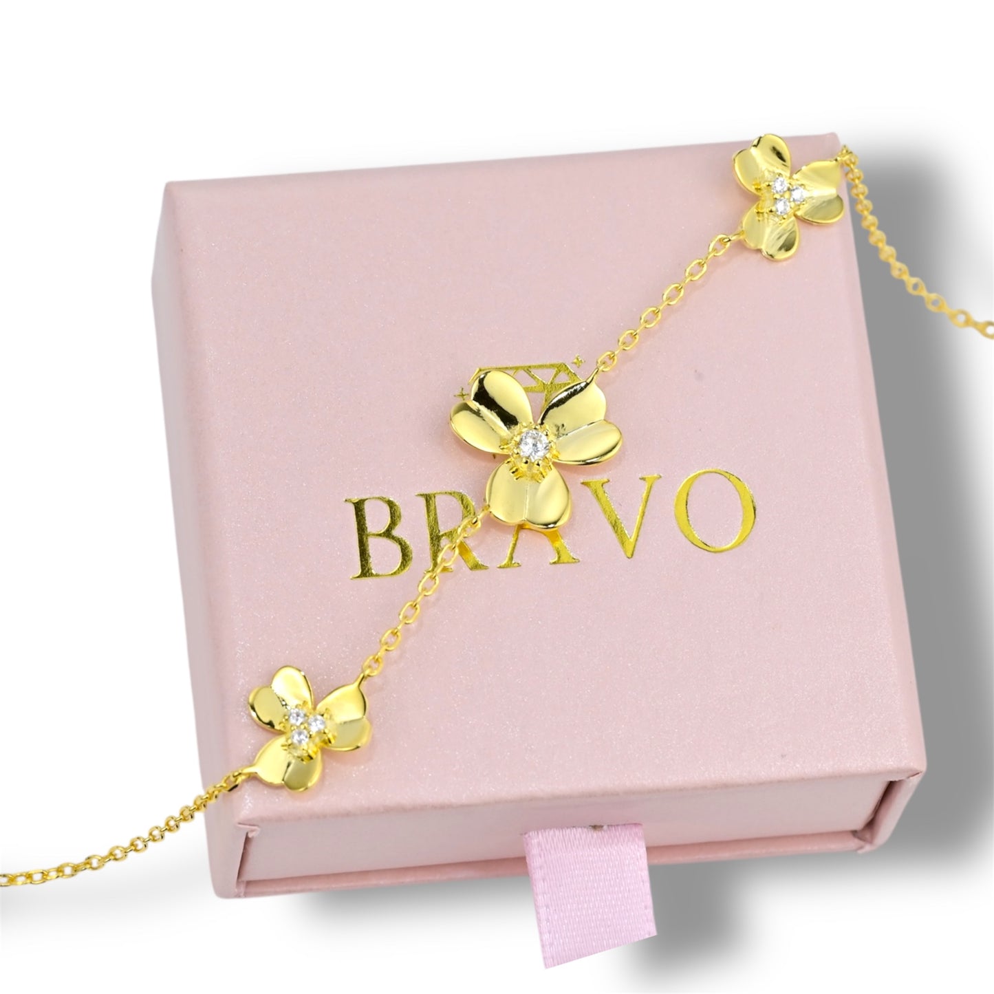 Bracelet Silver 925 Yellow Gold Plated Flowers