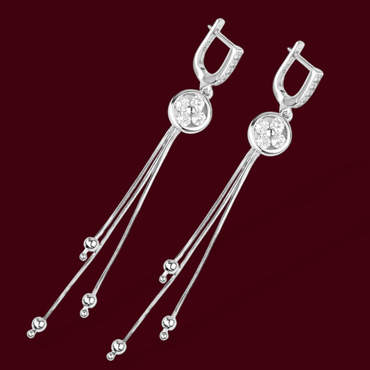 Silver Dangle Earrings Flowers