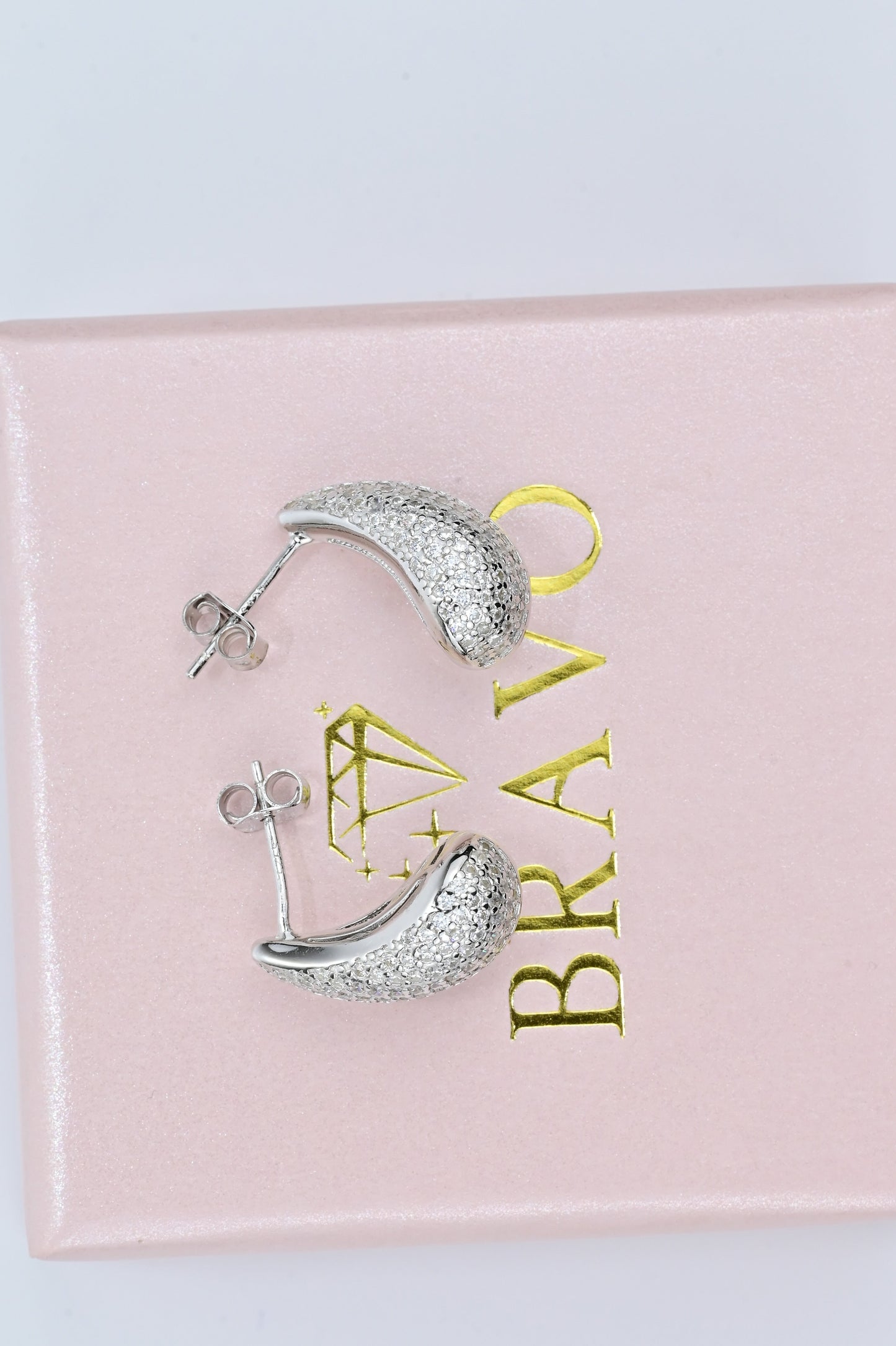 Stud Silver Earrings Drop with Zirconia stones