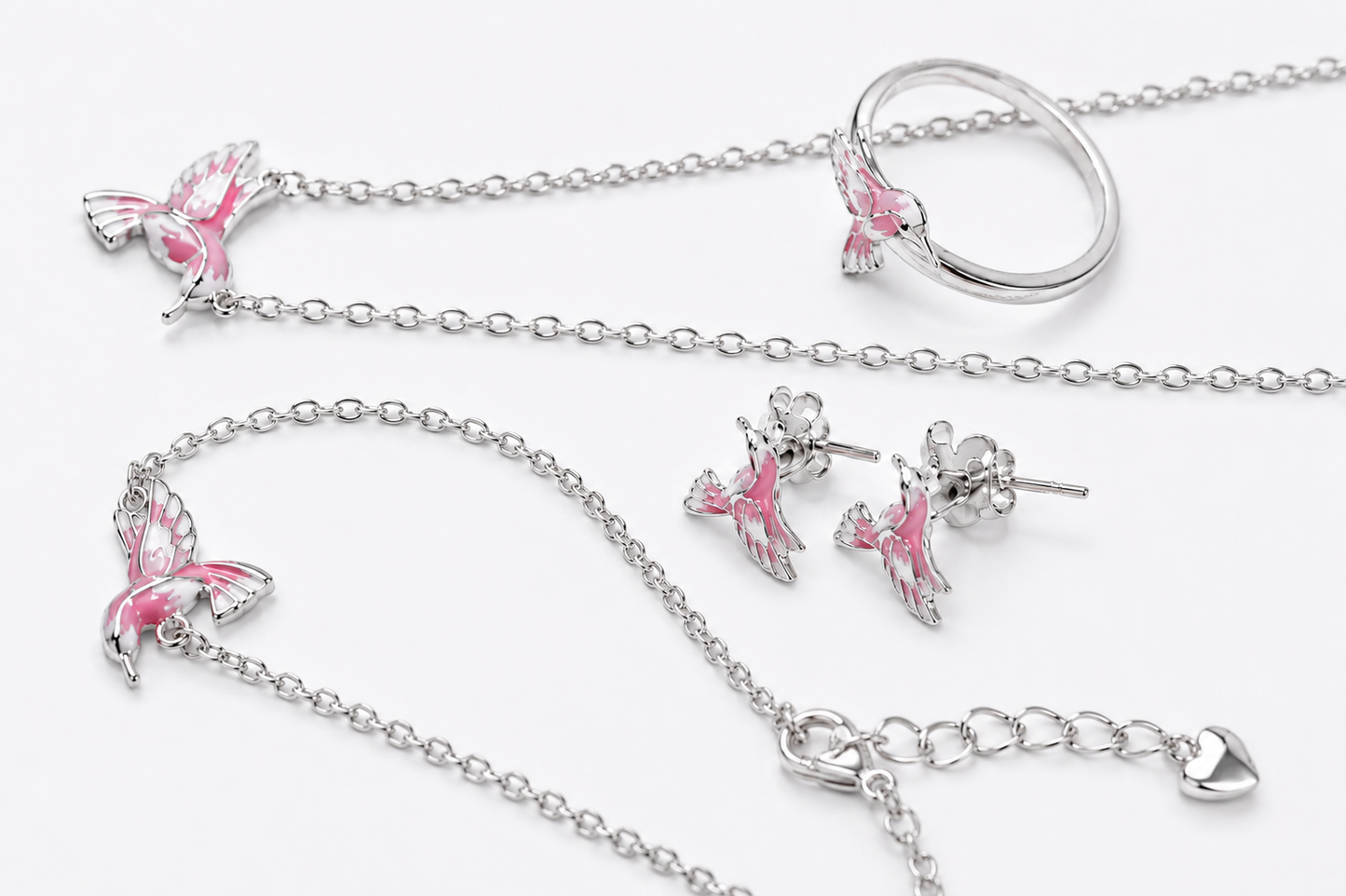 Dainty Hummingbird Silver Jewelry Set