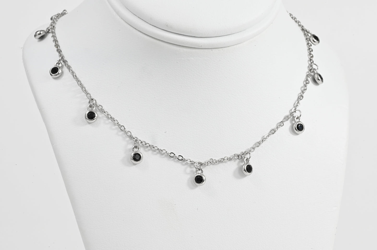 Silver Necklace with Black stones