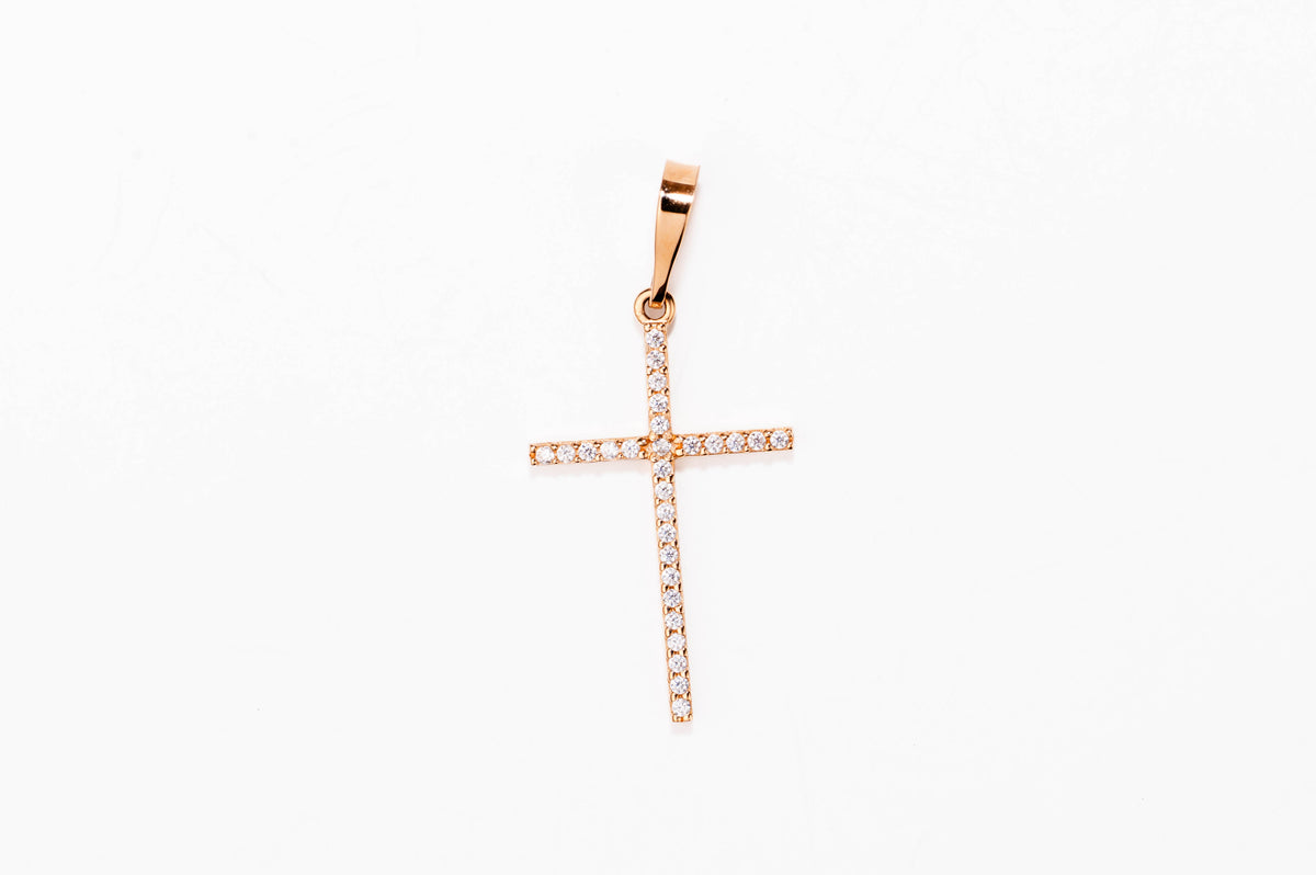 Orthodox Cross Pendant Rose Gold 585 with Zirconia stones